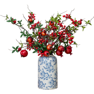 南十字星带叶红果发财果仿真花摆件冬青浆果树枝客厅假花摆设干花