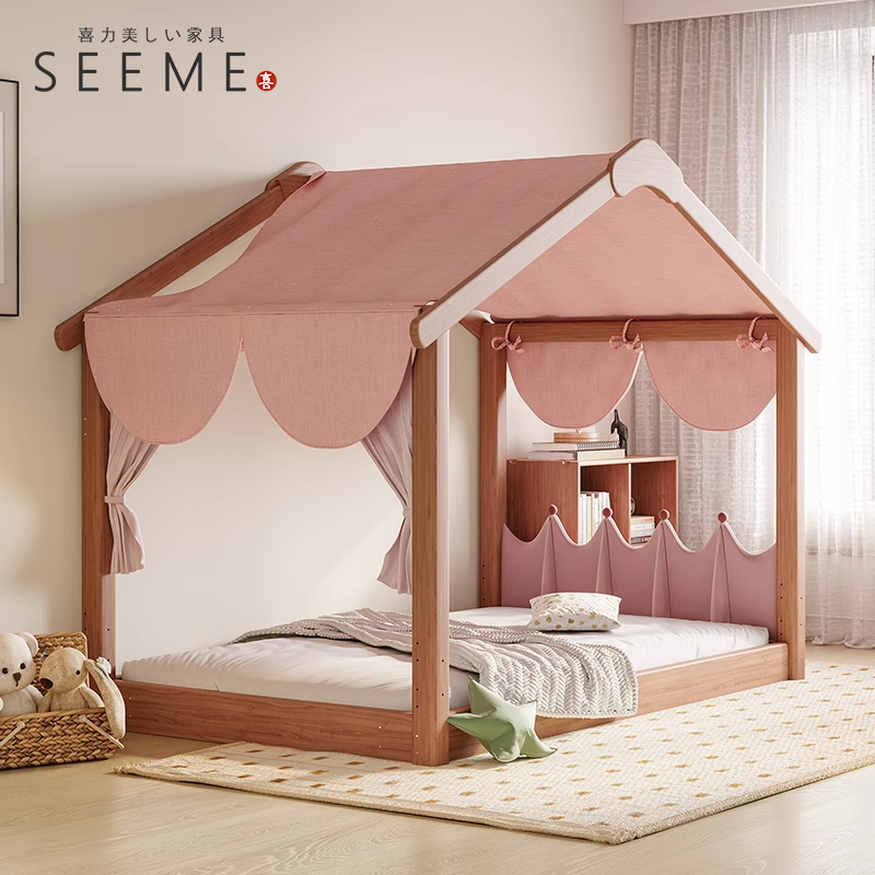 实木伸缩儿童床女孩公主床抽拉树屋床男孩帐篷小木屋床卧室单人床