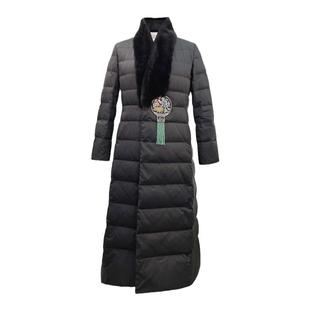 浒城古娘新款气质白鸭绒保暖黑色修身长款新中式国风羽绒服女冬季