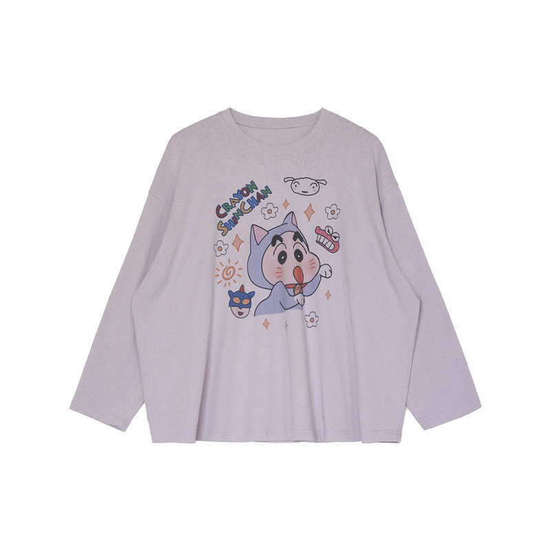 安妮森林宽松减龄印花长袖大T恤