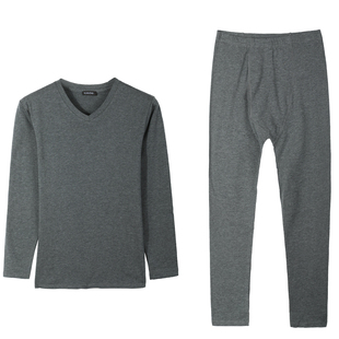 雪竹内衣秋冬棉莫代尔V领纯色打底秋衣秋裤薄款男士保暖套装17211