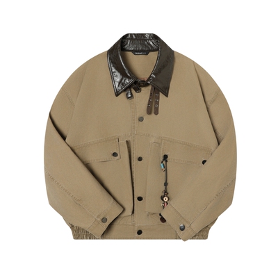TGNS巴恩风工装外套女春季美式复古串珠帆布夹克男宽松设计感上衣