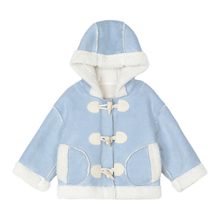 小O宝Okids童装宝宝皮毛一体绒外套女加厚2025冬女童加绒连帽外套