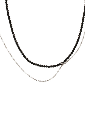 锁骨链黑尖晶石女不对称设计双层