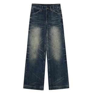 REMOULD 秋冬新款美式复古低腰直筒拖地裤高街重工怀旧牛仔女裤