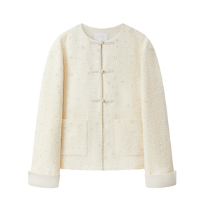 如意连云【初霁】新款粗花呢圆领对襟外套女新中式国风钉珠上衣