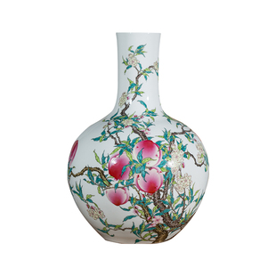 宁封窑景德镇陶瓷仿古大花瓶粉彩九桃天球瓶高款摆件博古架装饰器