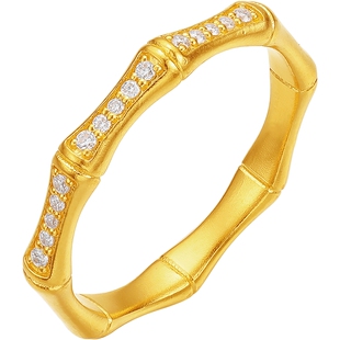 周六福黄金镶嵌钻石戒指女款黄金竹节戒指节节高升节日礼物送女友