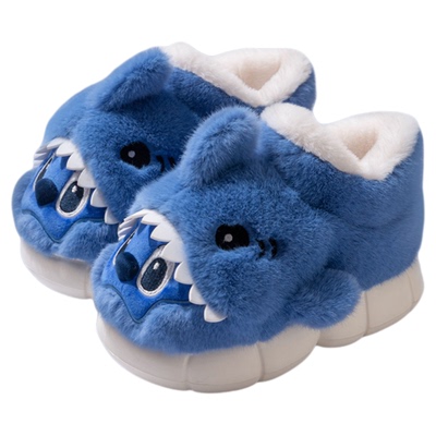 高帮包跟棉鞋男款冬季情侣室内居家加绒加厚保暖可爱鲨鱼棉拖鞋女