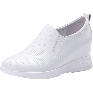 北西迪9CM真皮内增高小白鞋女鞋运动风百搭白色休闲春夏镂空单鞋