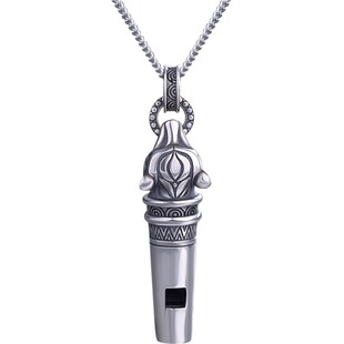 海盗船银饰世界杯款哨子项链男士银吊坠挂坠个性潮男饰品运动首饰