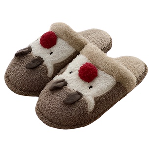 细细条卡通可爱圣诞亲子棉拖鞋冬季防滑保暖包头月子鞋男女毛绒