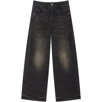 太平鸟秋季新款四面弹弯刀牛仔裤