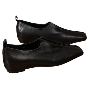 millies妙丽法式优雅方头平底单鞋女新款一脚蹬懒人鞋真皮小皮鞋