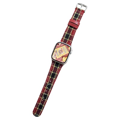 适用iWatch毛呢格子柔软皮表带