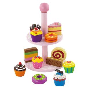 VIGA唯嘉双层蛋糕塔儿童厨房餐具幼儿仿真食品叠叠乐娃娃家面包塔