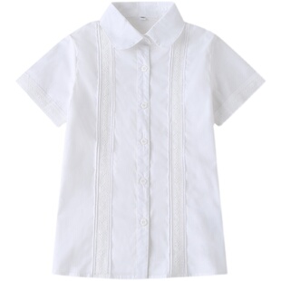 英伦风校服 学院淑女纯棉女生女童半袖白衬衫夏季校服  短袖白色