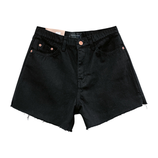 韩国howluk黑色高腰牛仔短裤女薄款夏季新款百搭开叉阔腿裤