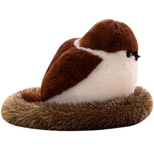 可爱麻雀玩偶仿真小鸟公仔肥啾山雀毛绒玩具鸟窝抱枕女孩抱睡娃娃