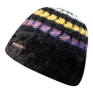 秋冬季新款加绒保暖毛线帽子女韩版拼色毛绒绒加厚防寒针织冷帽女