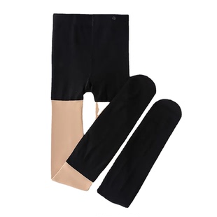 春秋冬季加绒黑色打底连裤袜双色小腿拼接jk女假两件过膝大腿丝袜