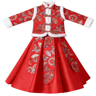 格格服高档女童汉服冬季新款古装儿童秋冬装国风加厚旗袍裙拜年服