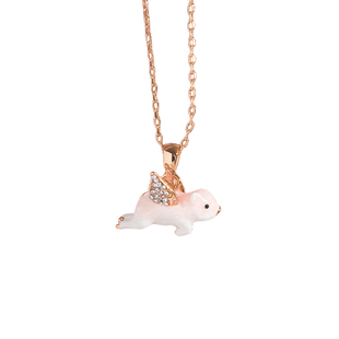 A可爱粉飞猪项链珐琅锁骨链闺蜜生日礼物轻奢小众2026新款项链女