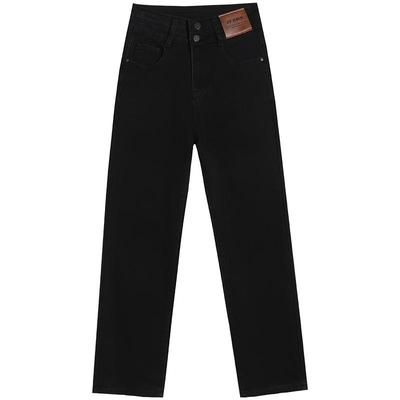 拉夏贝尔加绒窄版直筒牛仔裤女