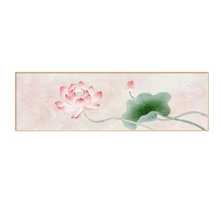 荷花荷叶夫妻卧室装饰画现代原木风静心床头挂画和气生财横版壁画