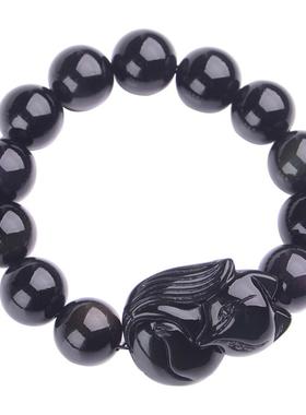 天然水晶黑曜石狐狸手链男女