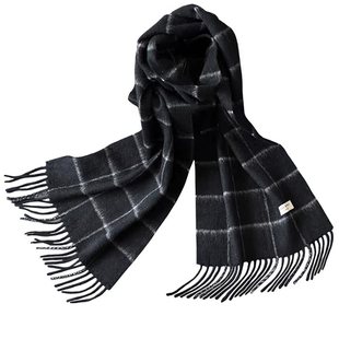 绵羊时代黑灰色英伦风格子羊毛围巾男高级感送爸爸妈妈礼盒装围脖