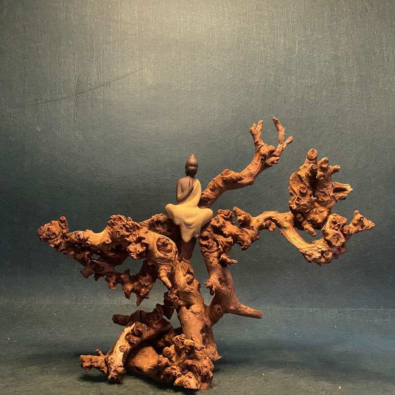 特价树根雕艺摆件金丝红原木鱼缸水族造景中式玄关客厅装饰非崖柏