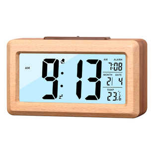 2025新款木质闹钟电子时钟桌面智能数字显示温度湿度简约钟表摆件