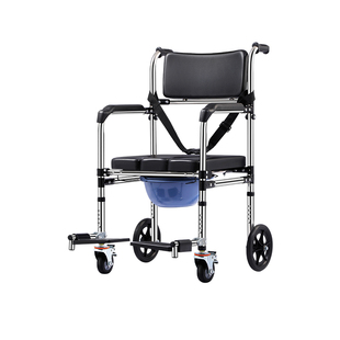 带轮坐便椅洗澡椅家用高度可调节可移动不锈钢移动马桶辅助活动