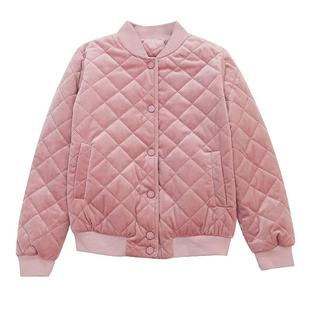 2024冬季新款金丝绒棉衣女韩版菱格加棉棒球服厚外套短款休闲棉服
