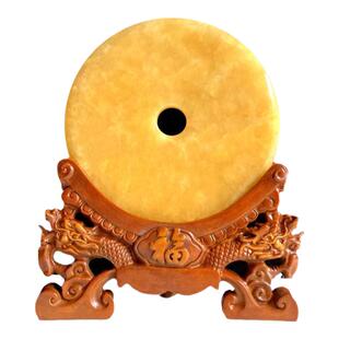黄玉平安扣摆件天然玉石客厅酒柜玄关桌面装饰品中式乔迁送礼招财