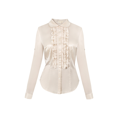 弹力醋酸日系甜美压褶木耳衬衫