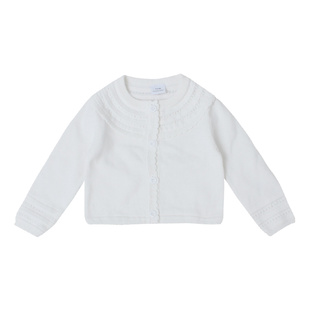 女宝宝毛衣春秋装薄款纯棉婴儿针织衫外套洋气女童开衫白色毛线衣