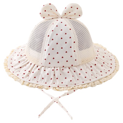 宝宝遮阳帽子夏季薄款透气网眼大帽檐渔夫帽女婴儿甜美爱心盆帽春