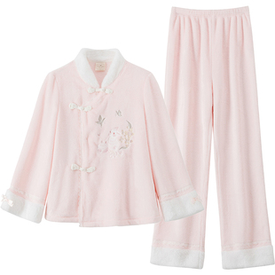 RoseTree汉服睡衣女冬季珊瑚绒国风古风法兰绒新中式家居服套装