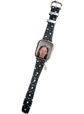 康康的原创韩女星星波点真皮适用iwatch11苹果手表applewatch表带