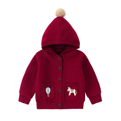 宝宝加绒毛衣秋冬红色圣诞开衫