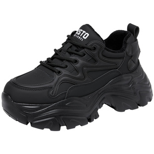 大东老爹鞋女鞋2025冬季新款厚底增高休闲鞋加绒运动鞋短靴网面鞋