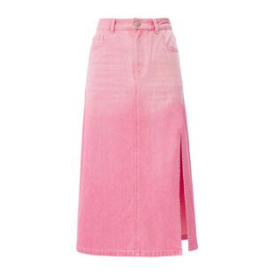 IAmMIX27高腰牛仔裙女修身粉红渐变侧开叉全棉直筒半身裙女中长裙