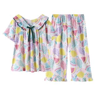 芬腾断码捡漏！春夏季睡衣女短袖七分裤纯棉薄款草莓家居服套装女