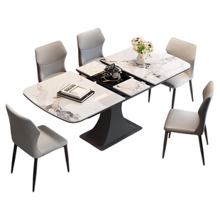 蒂梵拉小蛮腰意式岩板餐桌可伸缩变长方形家用多功能带电磁炉佛山