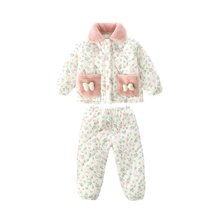 女童三层夹棉睡衣冬季加厚女孩宝宝可爱公主套装儿童法兰绒家居服