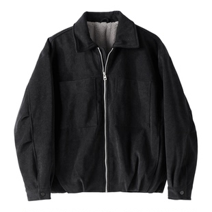 特价 美式复古加厚内里加绒麂皮绒仿兔毛外套男冬机车风翻领夹克