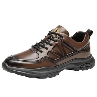 梦特娇真皮鞋子男款休闲男鞋冬季头层牛皮防滑舒适运动皮鞋气垫鞋