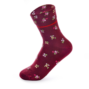 松口袜子不勒脚秋冬薄款厚款碎花宽口中老年老人纯棉中筒妈妈袜子